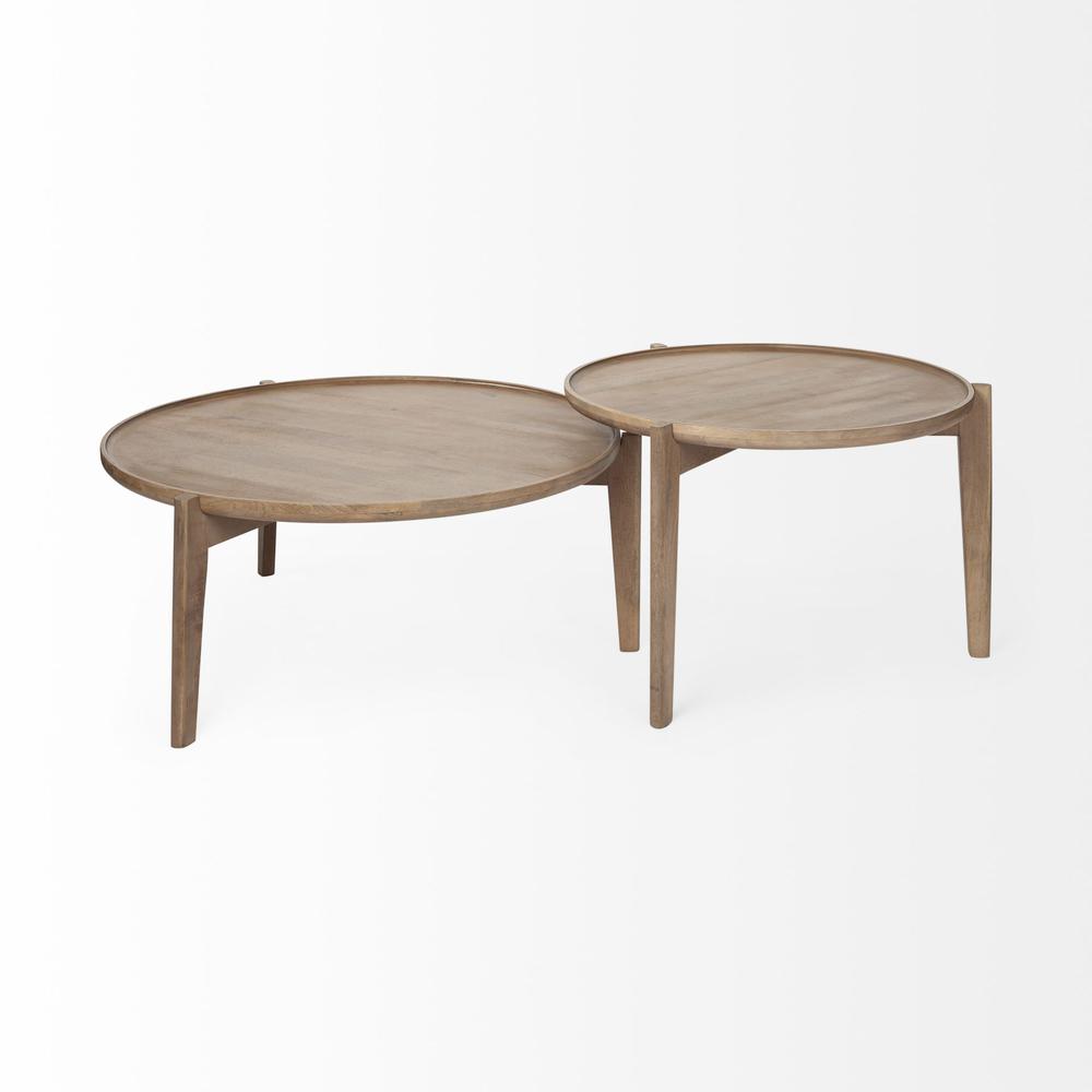 S 2 39.5" & 31.25" Round Solid Wood Nesting Coffee Tables. Picture 3