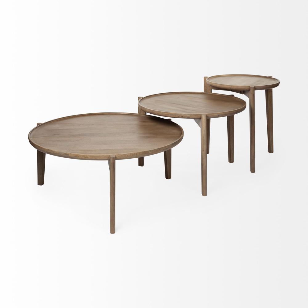 S 2 39.5" & 31.25" Round Solid Wood Nesting Coffee Tables. Picture 5