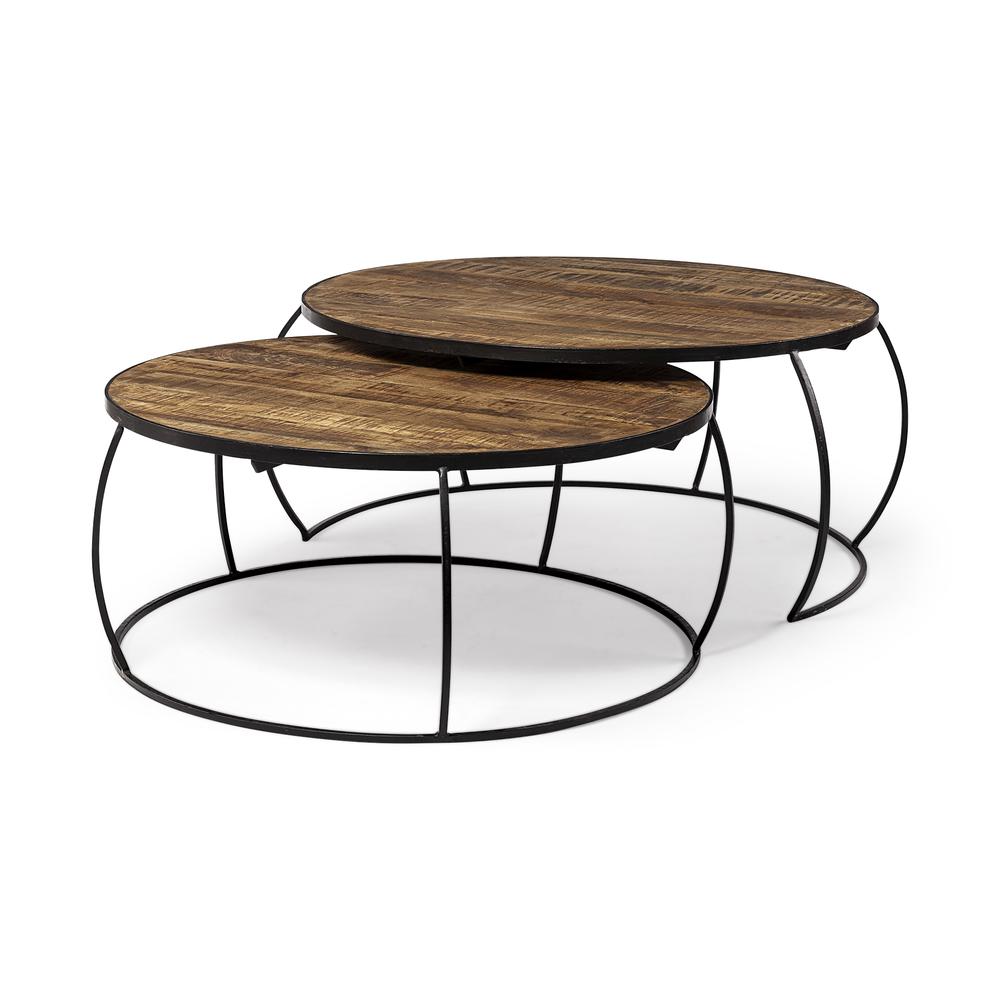 S2 41" & 38" Round Wood Top Nesting Coffee Tables for reception. Picture 1