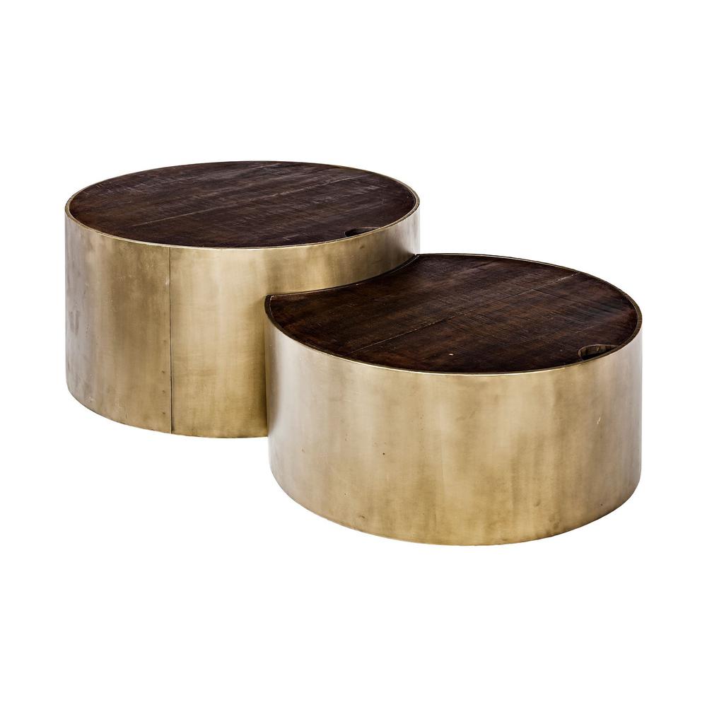 S2 39.5" & 31.25" Round Wood Nesting Coffee Tables. Picture 1