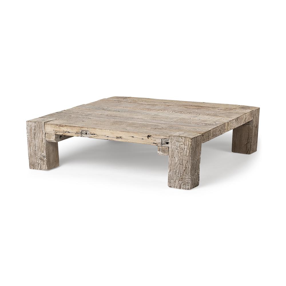 Square Reclaimed Solid Wood Coffee Table. Picture 1