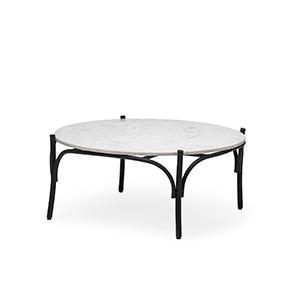 36" Round White Marble Top Black and Metal Base Coffee Table. Picture 1