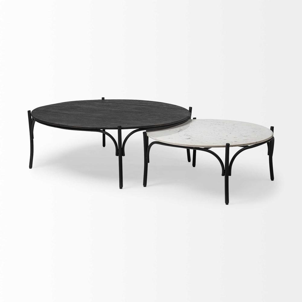 36" Round White Marble Top Black and Metal Base Coffee Table. Picture 5