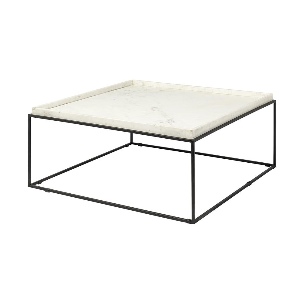 Square White Marble Top and Black Metal Base Coffee Table. Picture 1