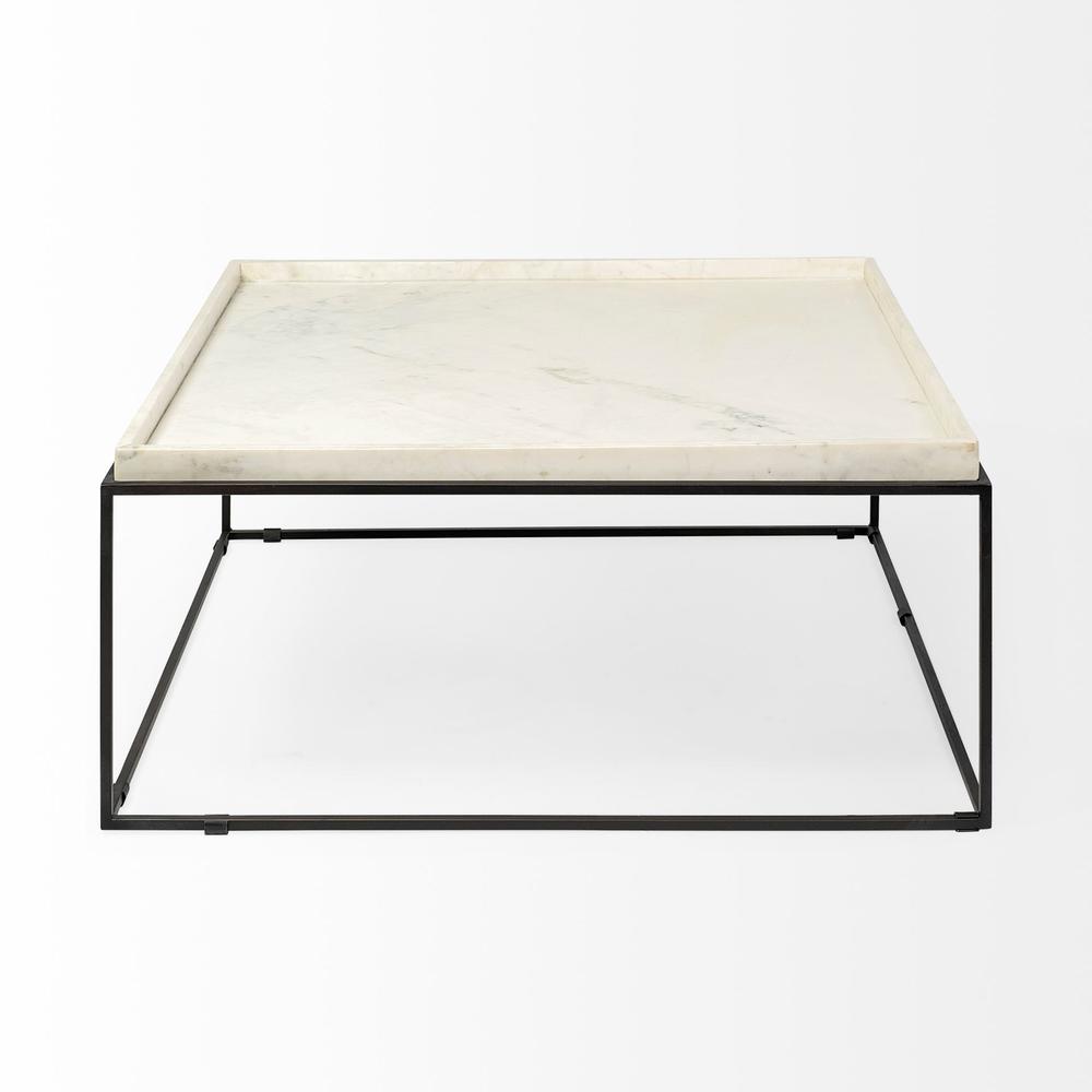 Square White Marble Top and Black Metal Base Coffee Table. Picture 2