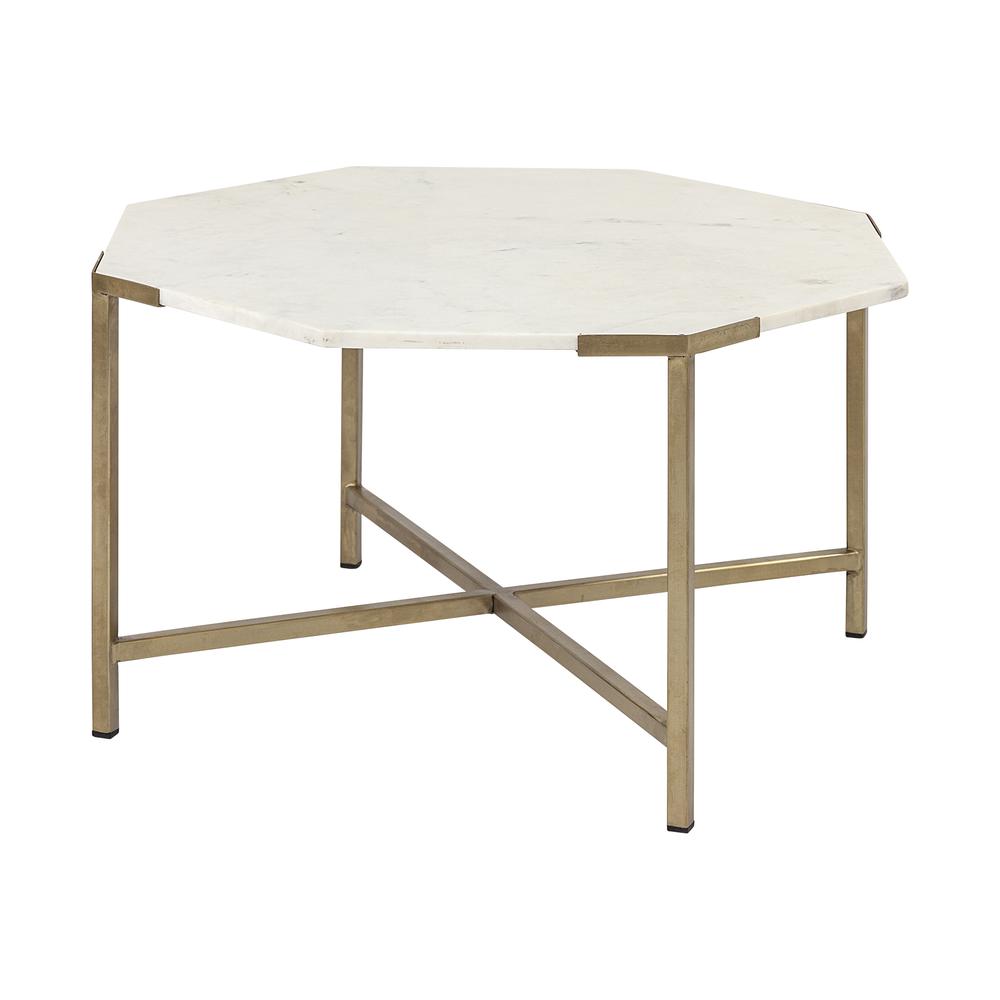 Hexagon White Marble Top and Gold Metal Base Coffee Table. Picture 1