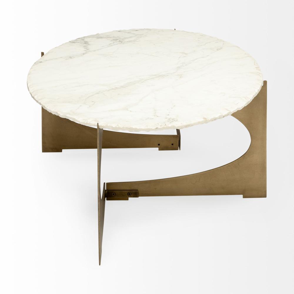 Oval Marble Top and Gold Metal Base Coffee Table. Picture 3