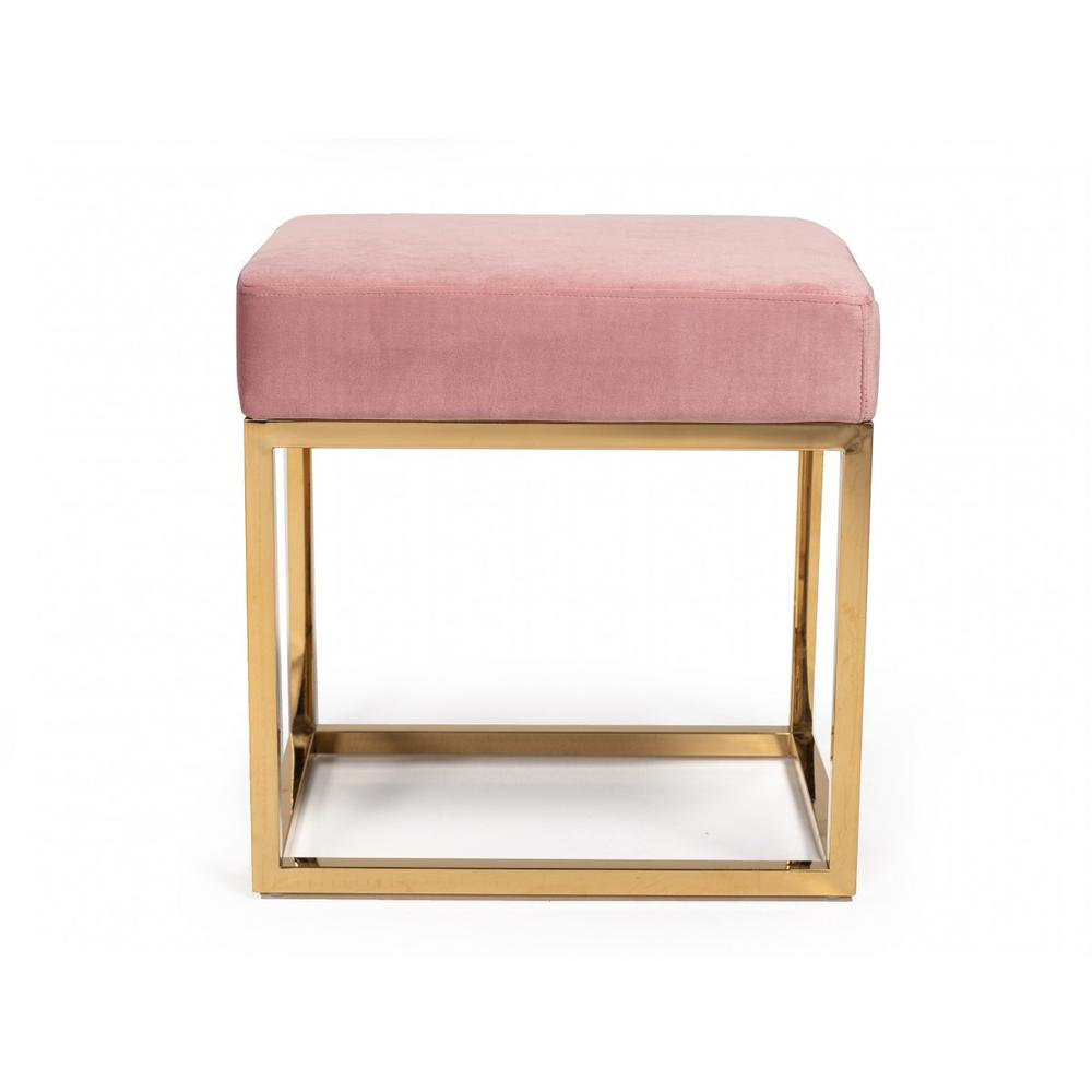 Square Modern Pink Velvet Ottoman with Gold Stainless Steel - 376319. Picture 2
