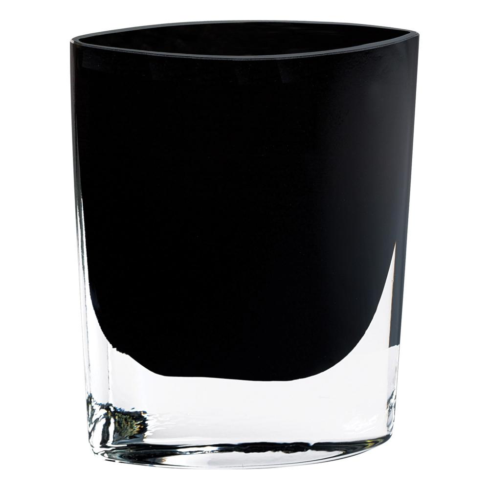 8" Mouth Blown Crystal European Made Lead Free Jet Black Pocket Shaped Vase - 376330. Picture 1
