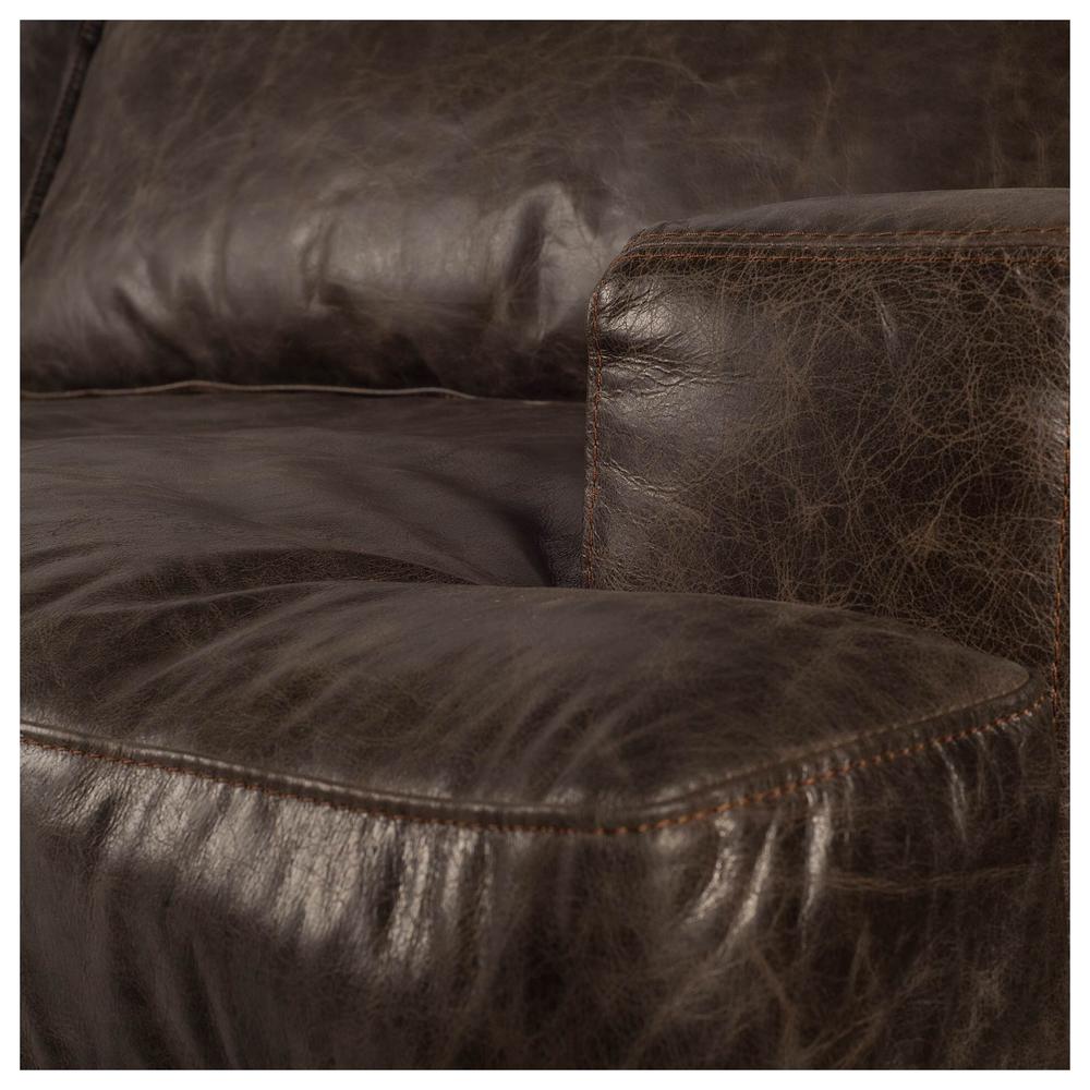 Dark Brown Moroccan Leather Wide Accent chair w/ Wood and Black Iron Base - 376350. Picture 2