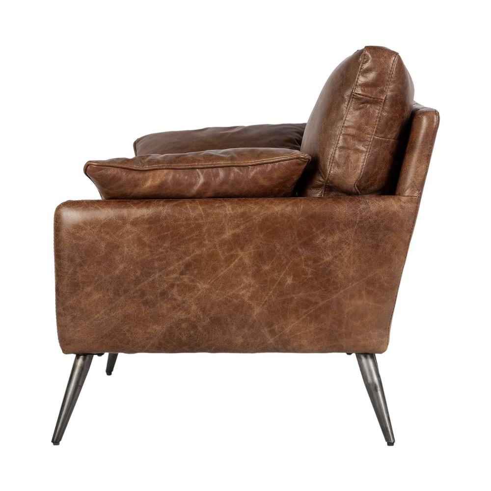 Espresso Brown Top-Grain Leather Wide Accent chair w/  Wooden Frame and Iron Legs - 376352. Picture 3