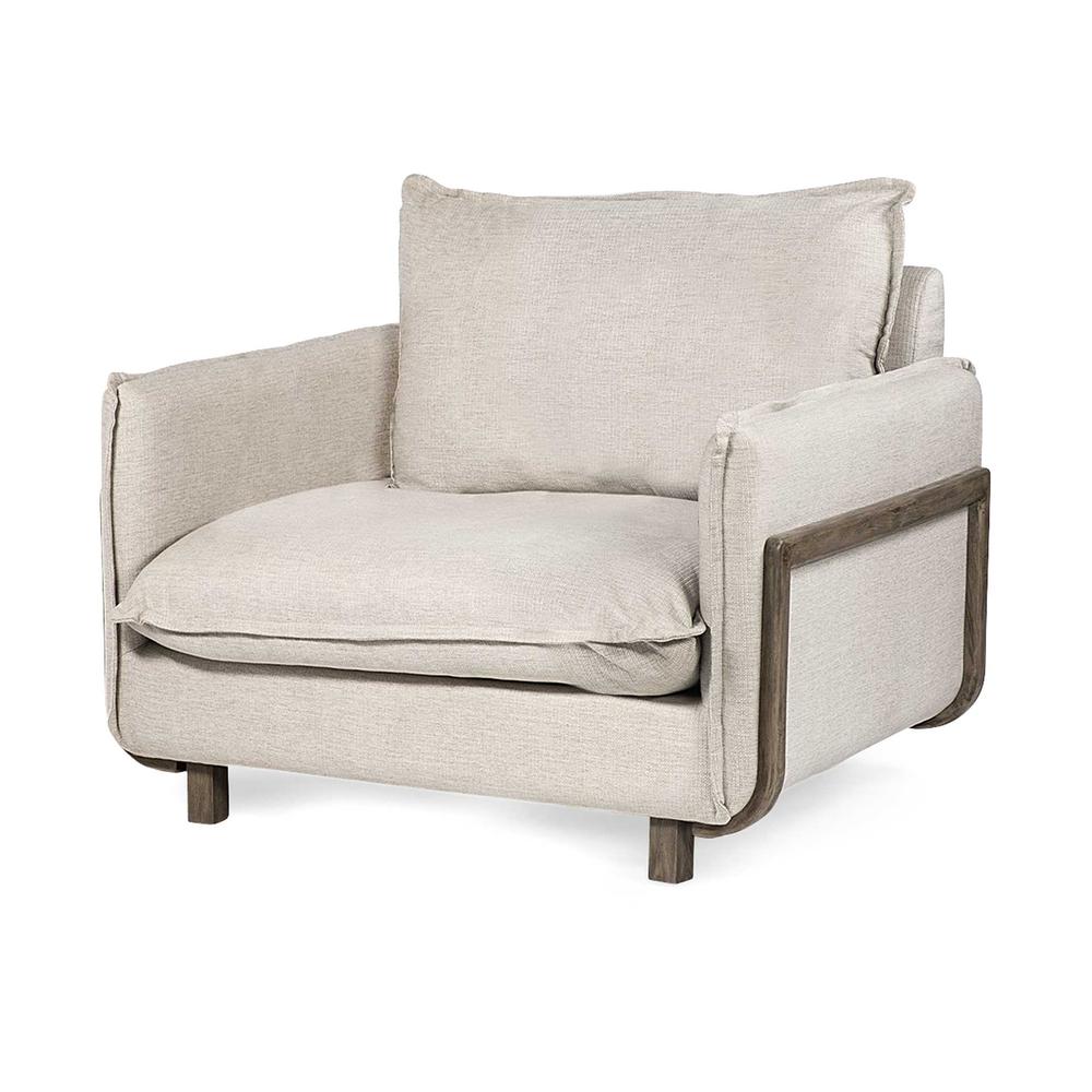 Cream Upholstered Fabric Seating Wide Accent chair w/ Wooden Frame and Legs - 376353. Picture 1