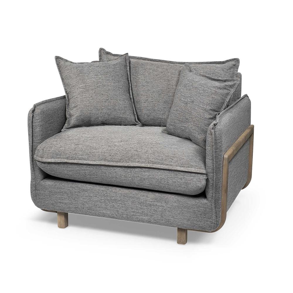 Castlerock Gray Upholstered Fabric Seating Wide Accent chair w/ Wooden Frame and Lumbar Pillow - 376356. Picture 1