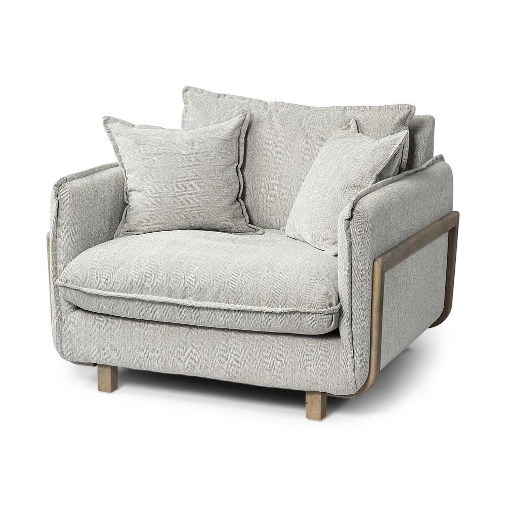 Frost Gray Upholstered Fabric Seating Wide Accent chair w/ Wooden Frame and Lumbar Pillow - 376357. Picture 1