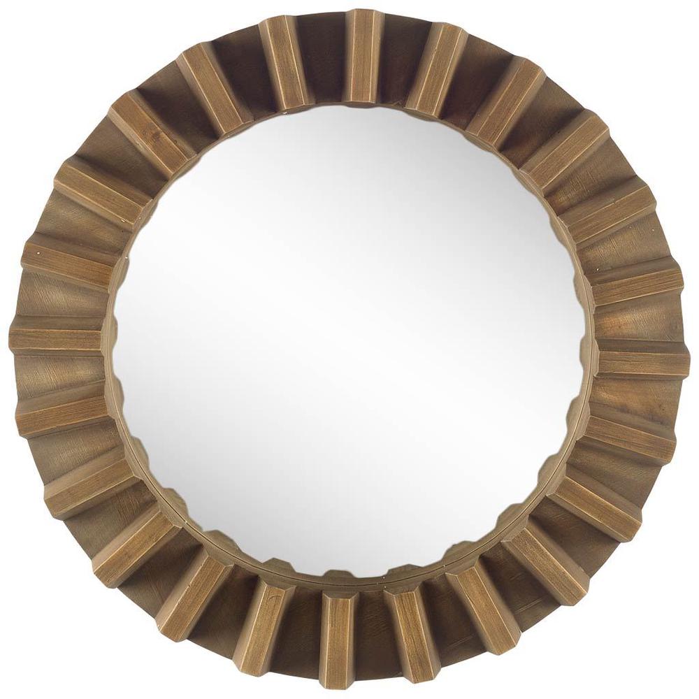 26" Round Brown Wood Frame Wall Mirror - 376377. Picture 1