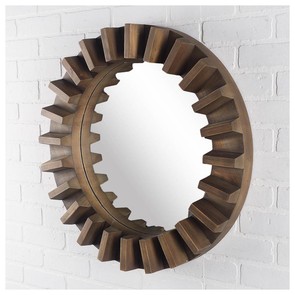 26" Round Brown Wood Frame Wall Mirror - 376377. Picture 3