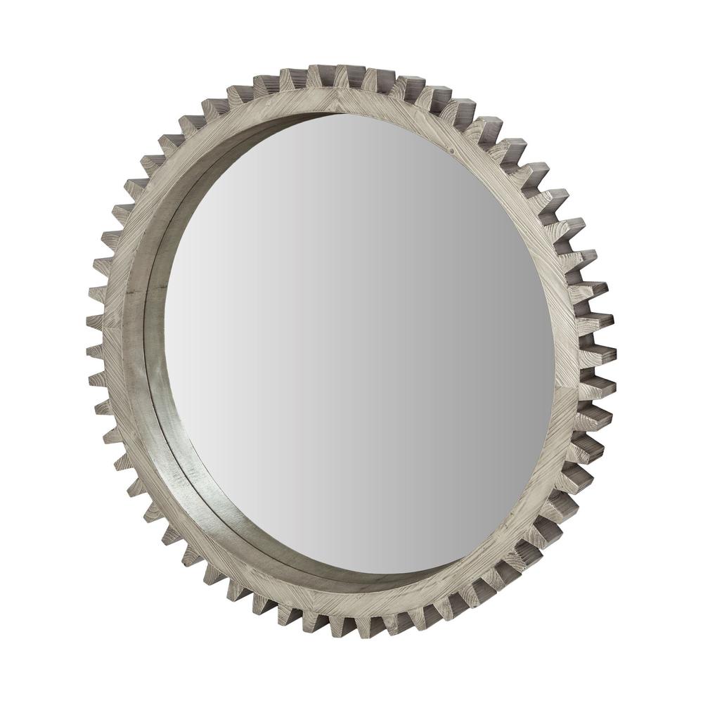 44" Round Silver Wood Frame Wall Mirror - 376381. Picture 1