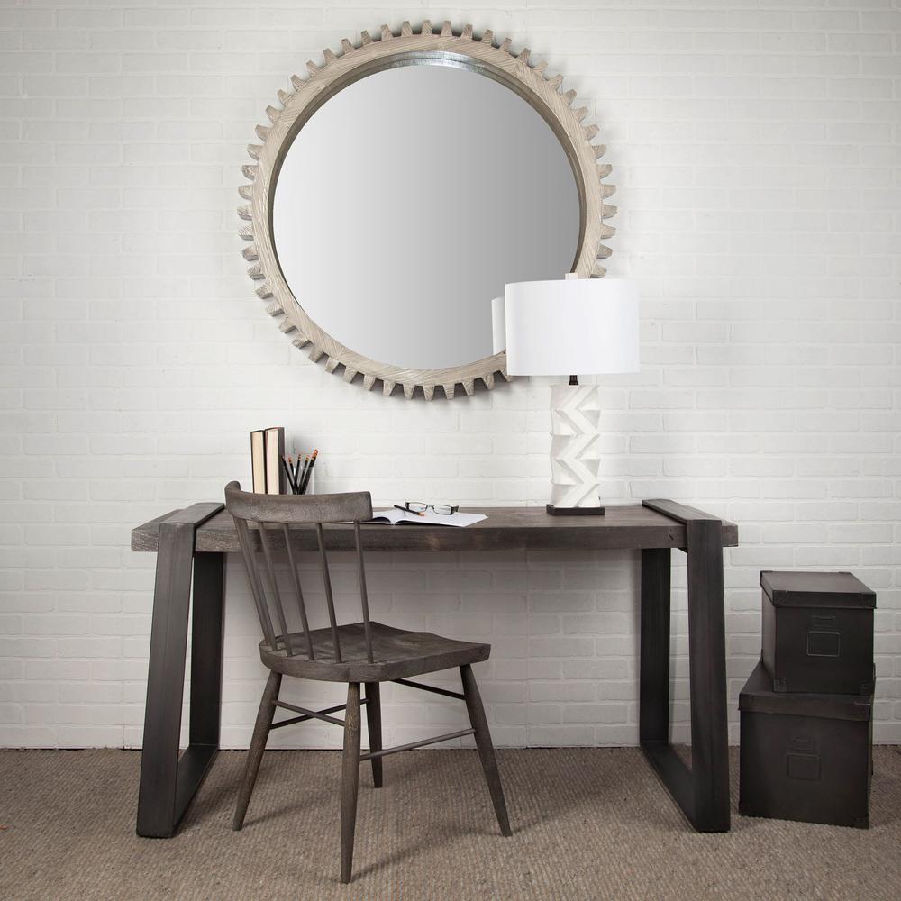 44" Round Silver Wood Frame Wall Mirror - 376381. Picture 3