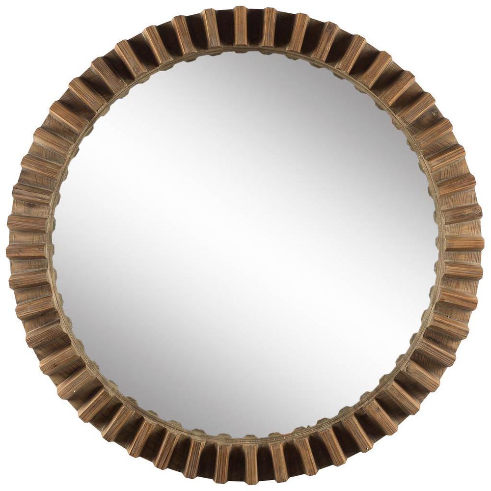 44" Round Brown Wood Frame Wall Mirror - 376393. Picture 1
