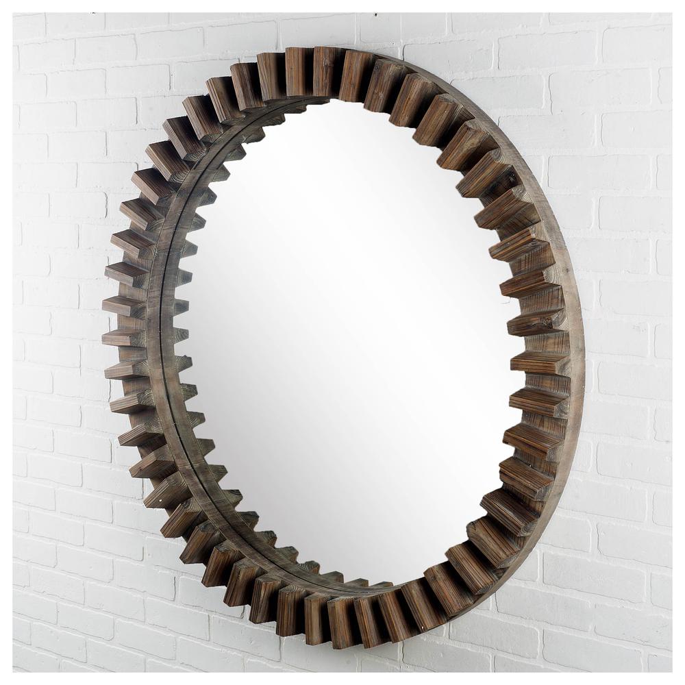 44" Round Brown Wood Frame Wall Mirror - 376393. Picture 3