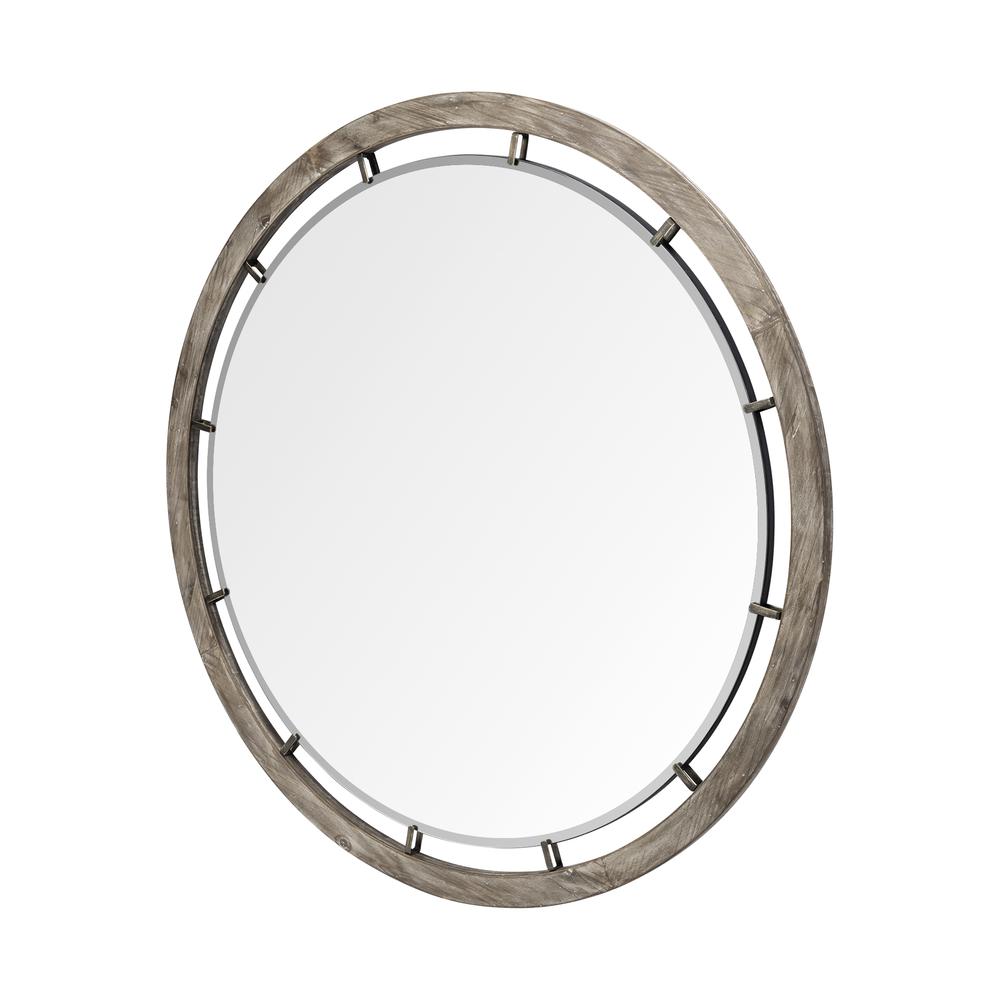 46" Round Brown Wood Frame Wall Mirror - 376394. Picture 1