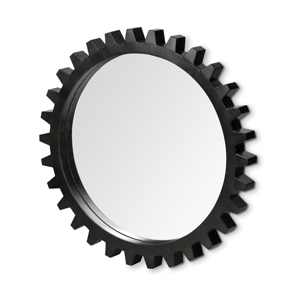 37" Round Black Metal Frame Wall Mirror - 376396. Picture 1
