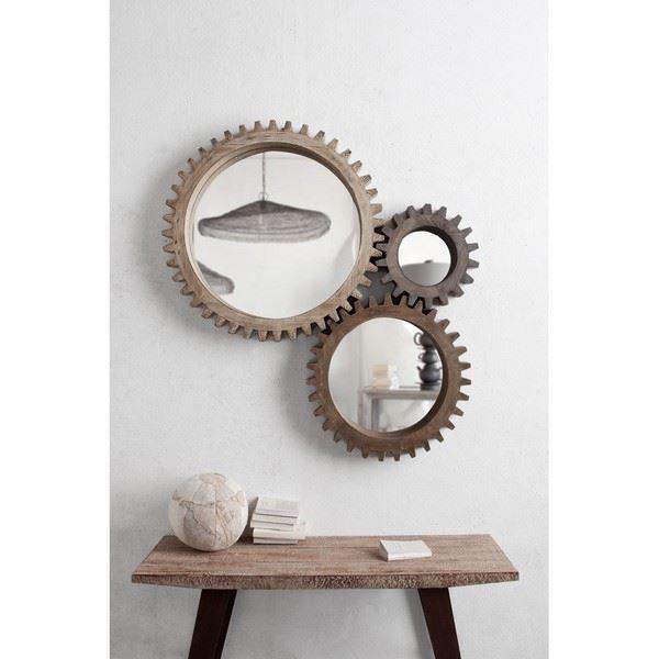 35" Round Natural Wood Frame Wall Mirror - 376398. Picture 2
