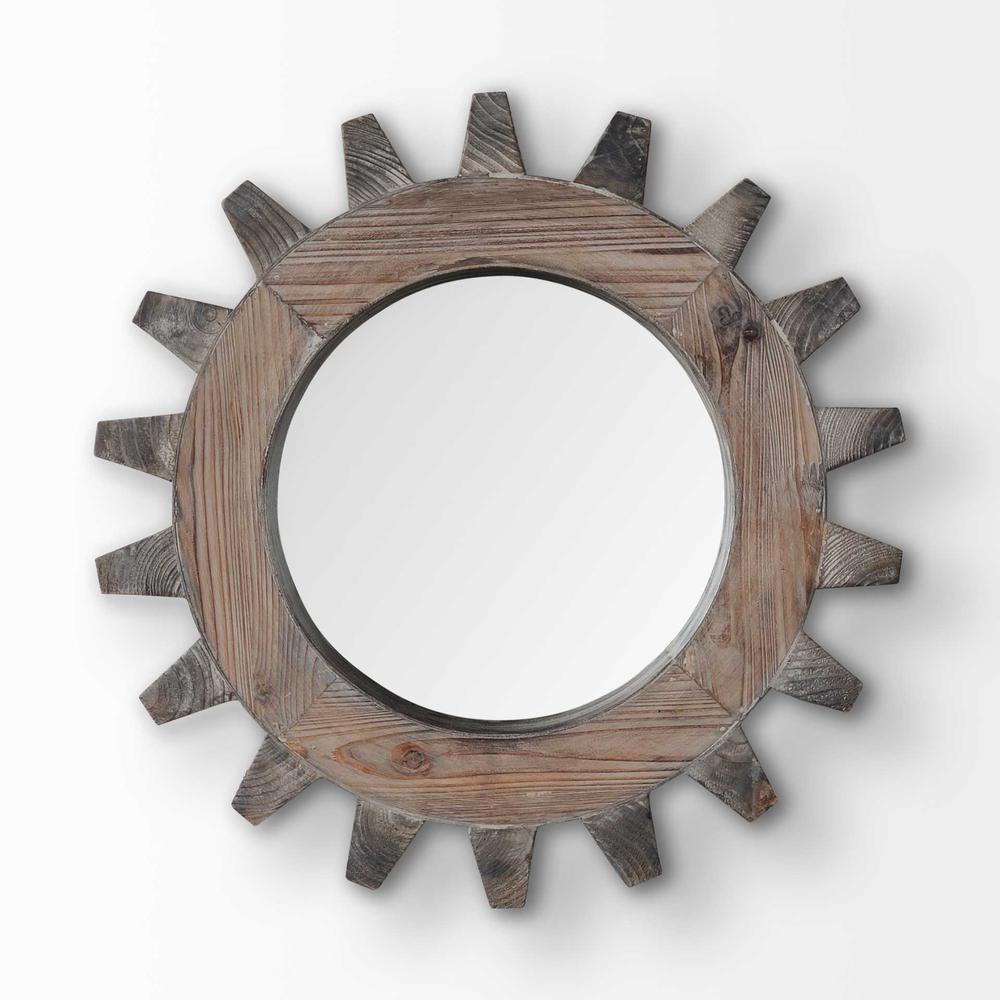 COG 17" Round Natural Wood Frame Wall Mirror - 376400. Picture 2