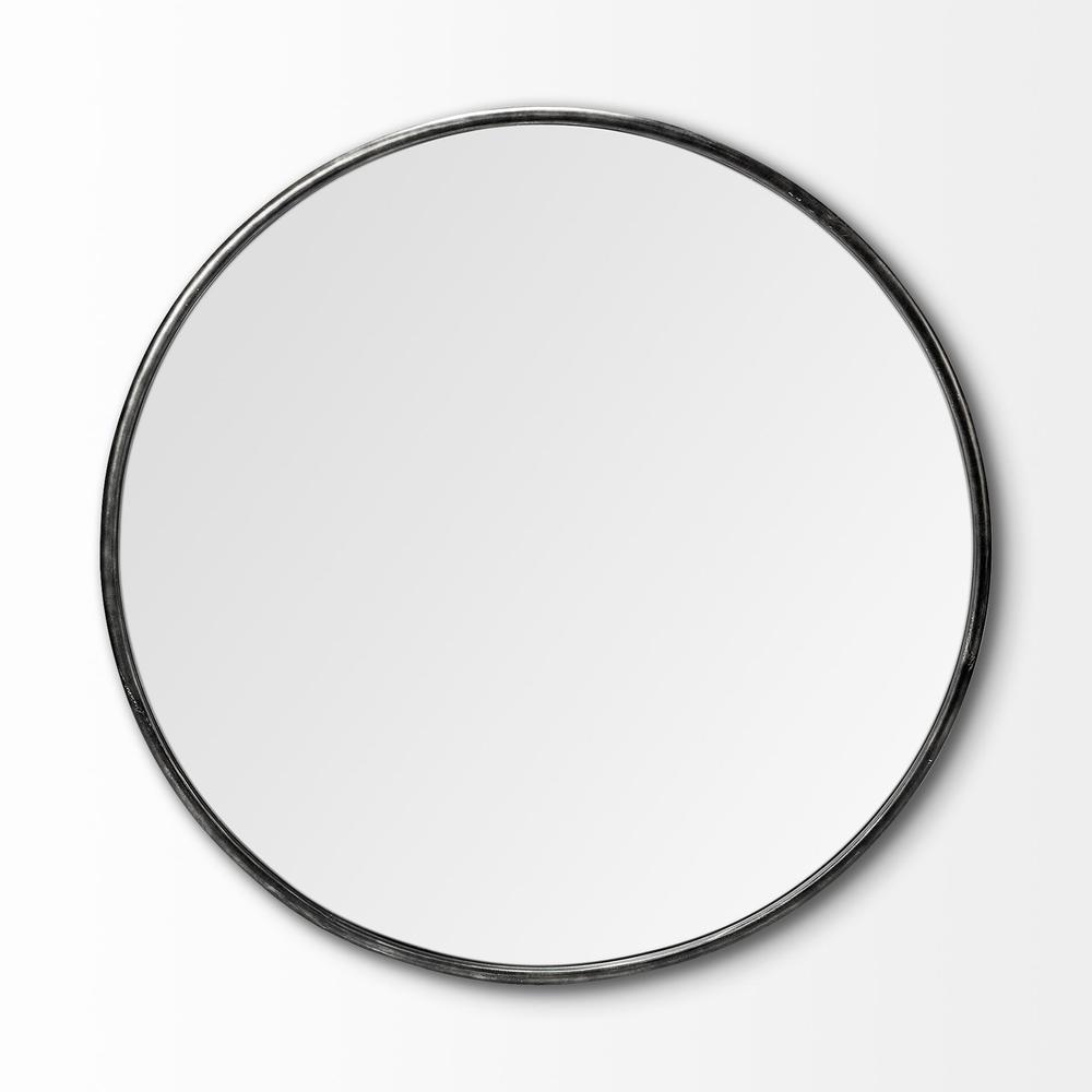 47" Round Black Metal Frame Wall Mirror - 376409. Picture 2