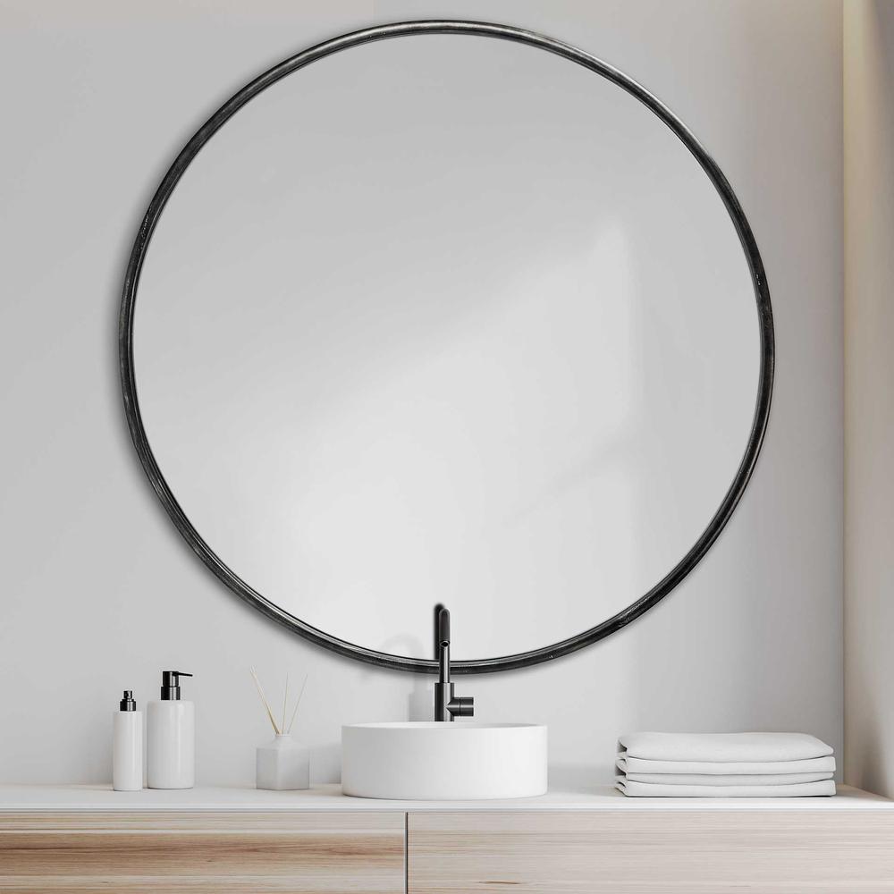 47" Round Black Metal Frame Wall Mirror - 376409. Picture 5