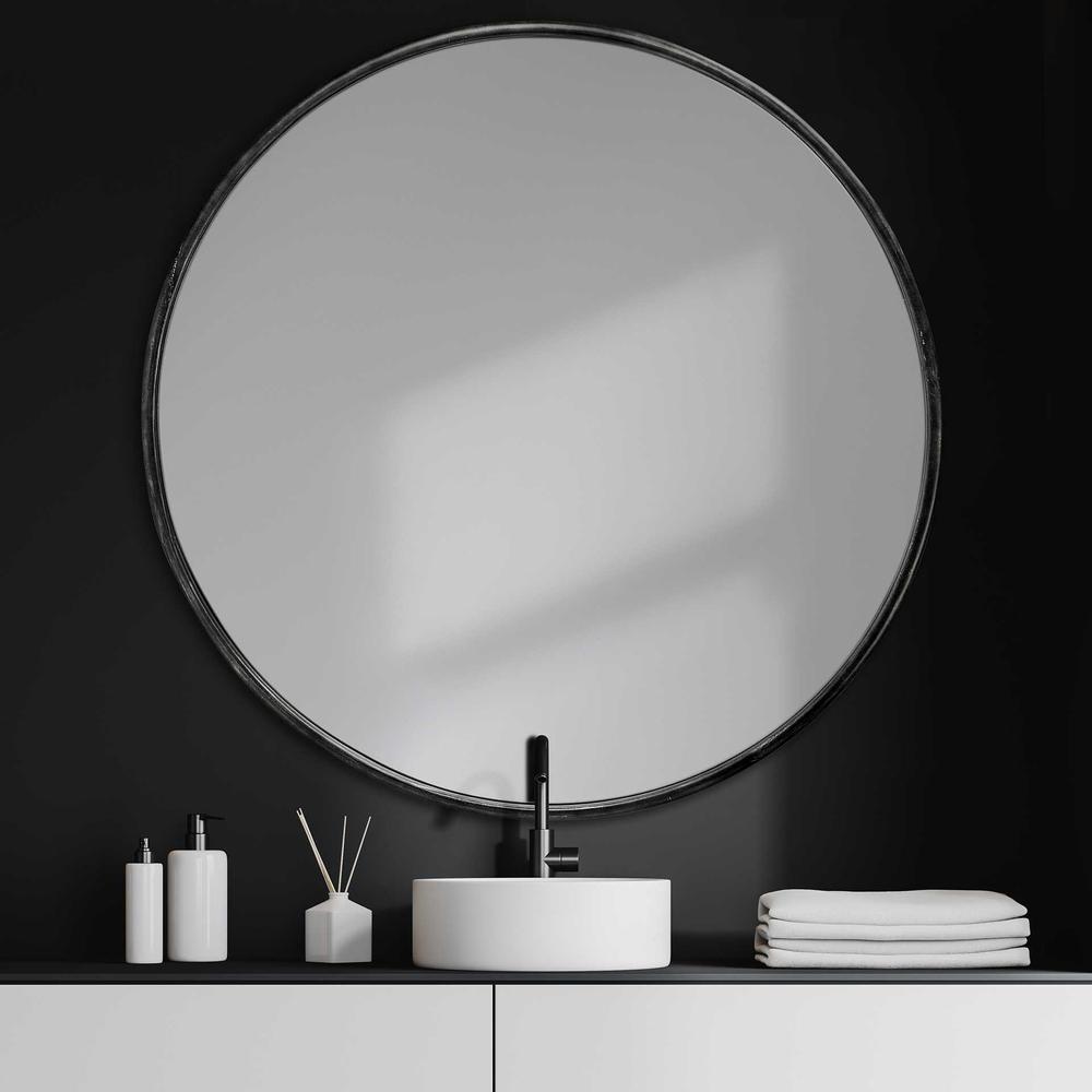 47" Round Black Metal Frame Wall Mirror - 376409. Picture 6