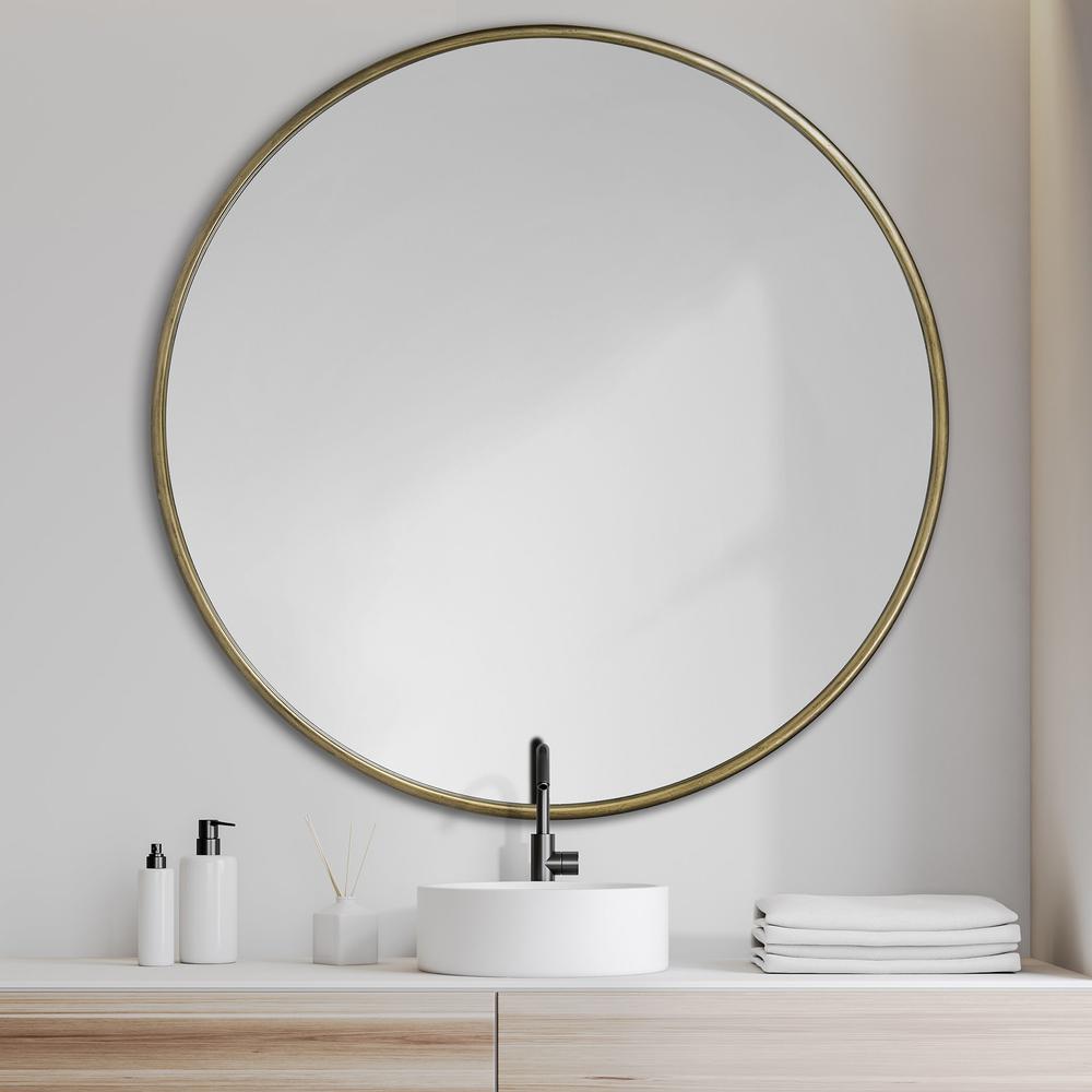 47" Round Gold Metal Frame Wall Mirror - 376411. Picture 5