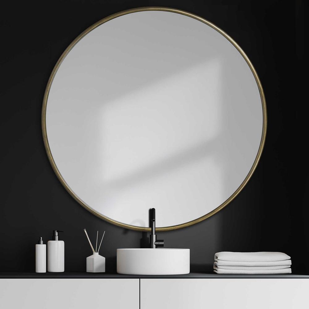 47" Round Gold Metal Frame Wall Mirror - 376411. Picture 6