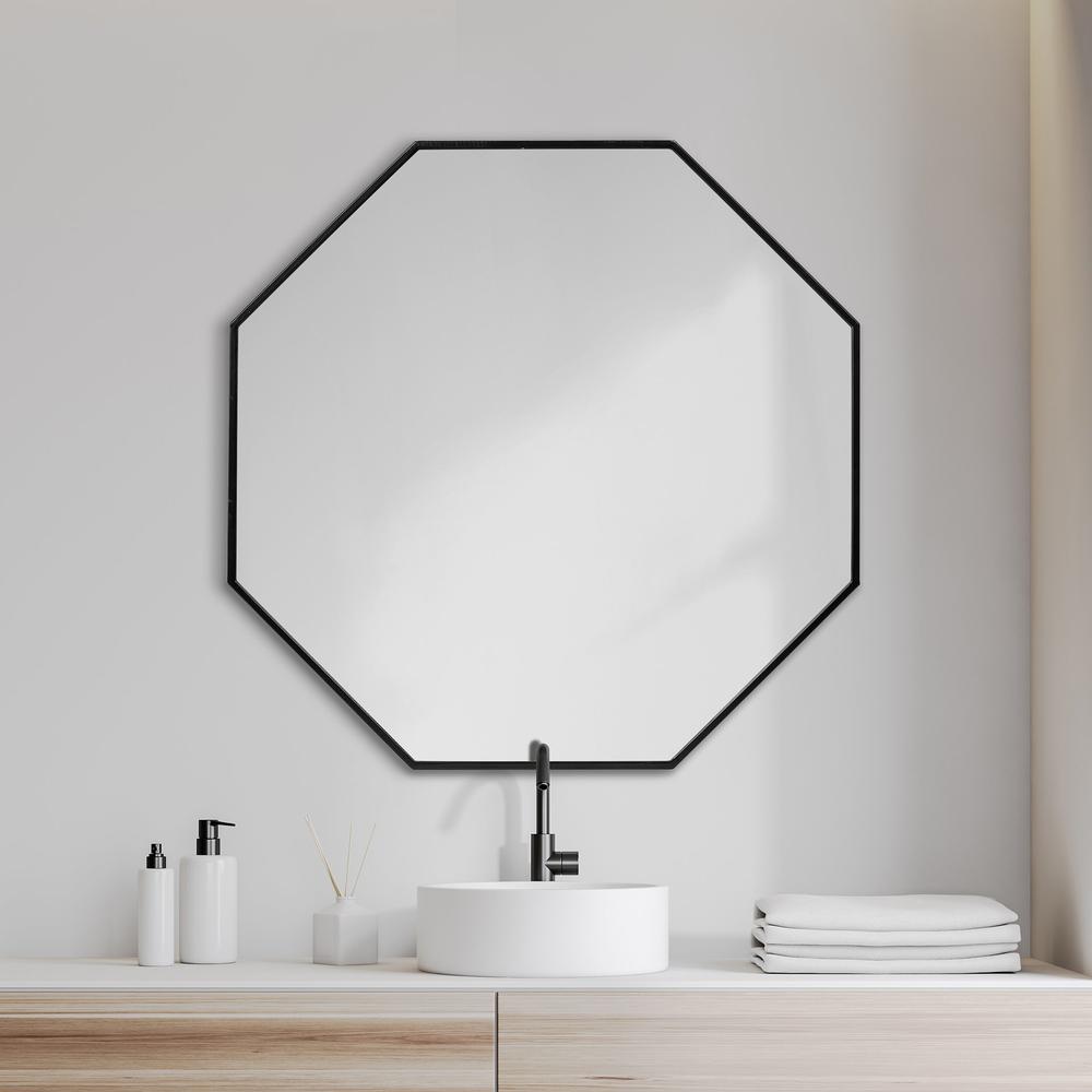 37" Octogon Black Metal Frame Wall Mirror - 376412. Picture 4