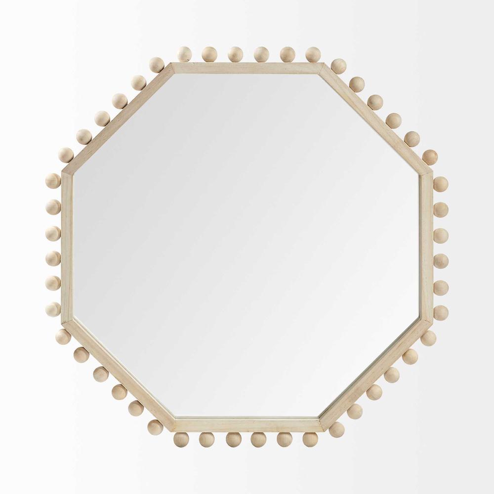 32" Octagon Natural Wood Frame Wall Mirror - 376421. Picture 2