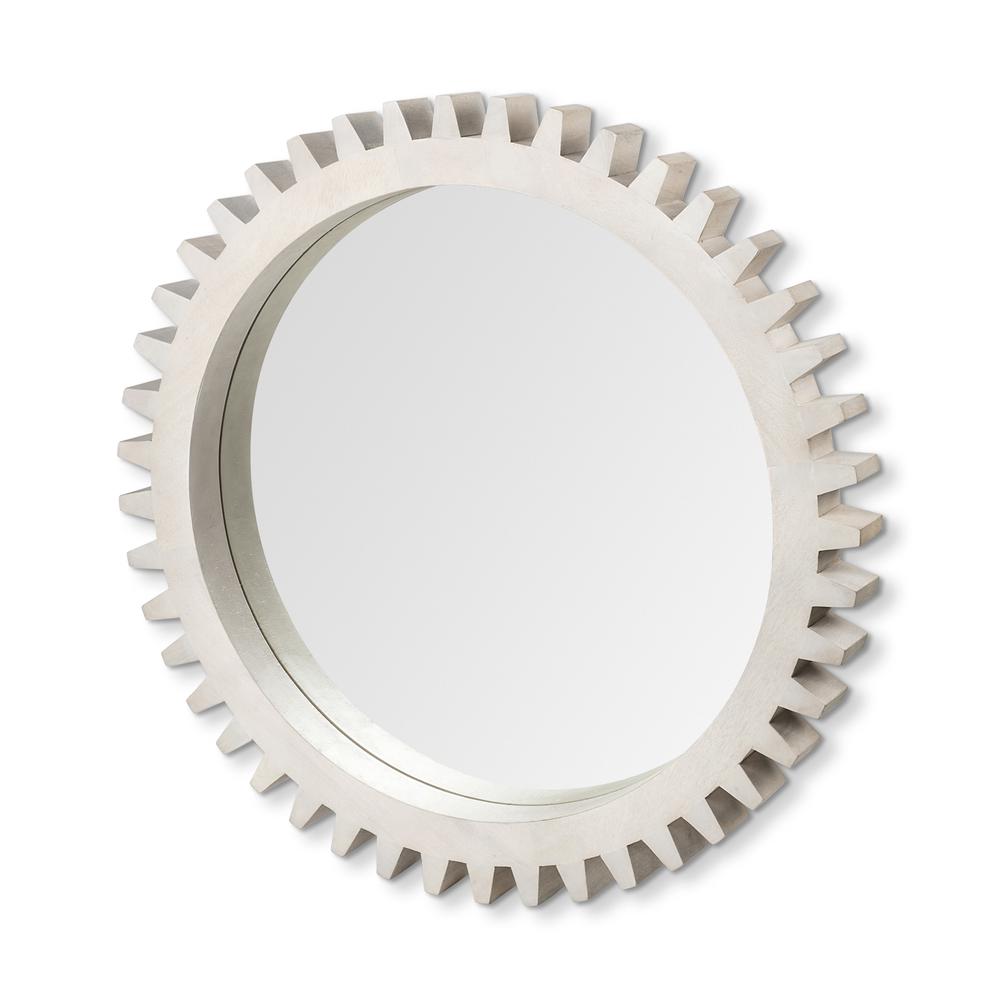 35.5" Round White Wood Frame Wall Mirror - 376433. Picture 1