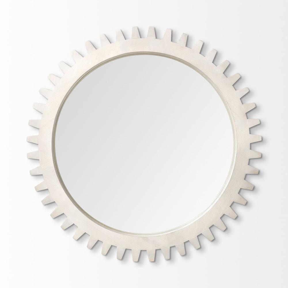 35.5" Round White Wood Frame Wall Mirror - 376433. Picture 2
