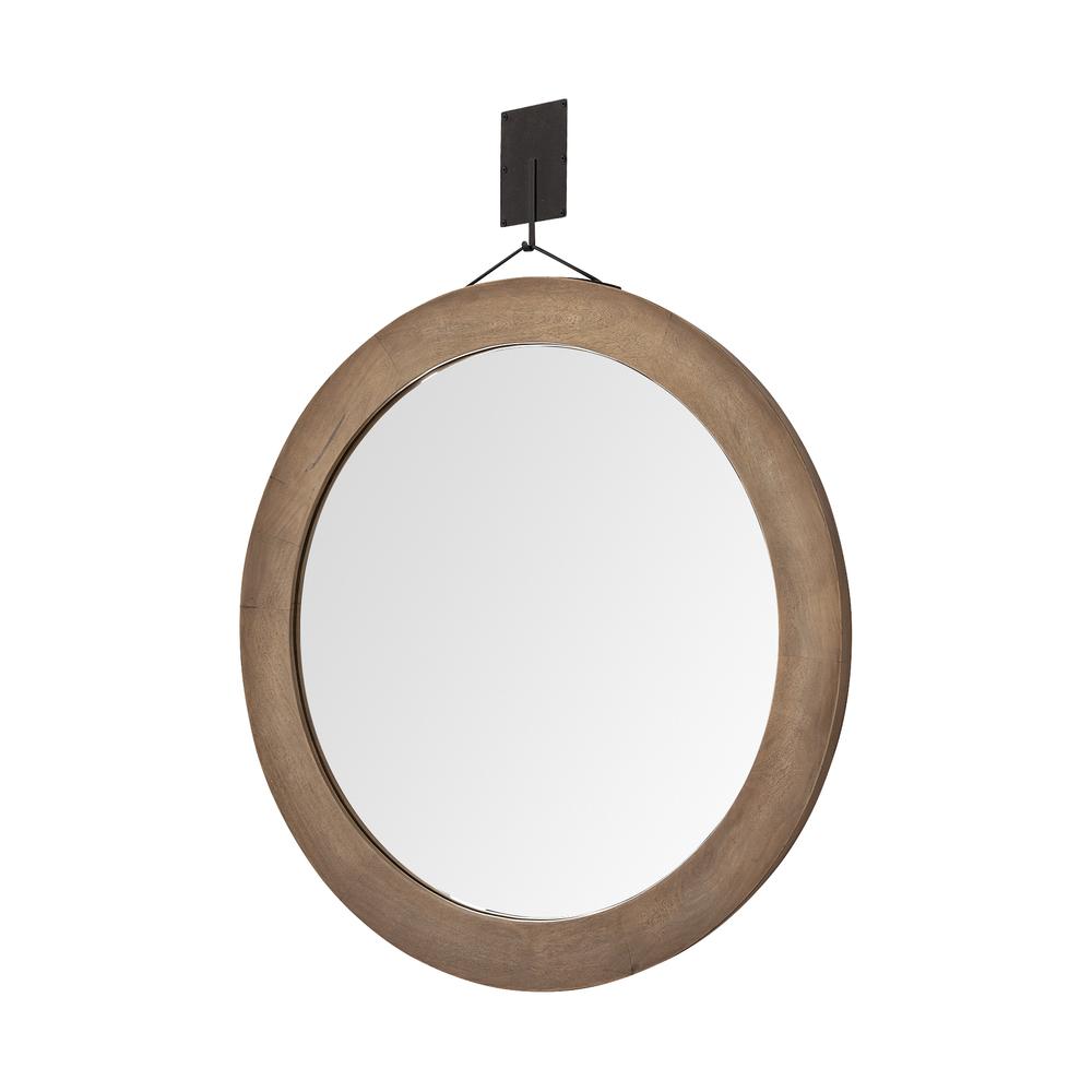 43.5" Round Brown Wood Frame Wall Mirror - 376439. The main picture.