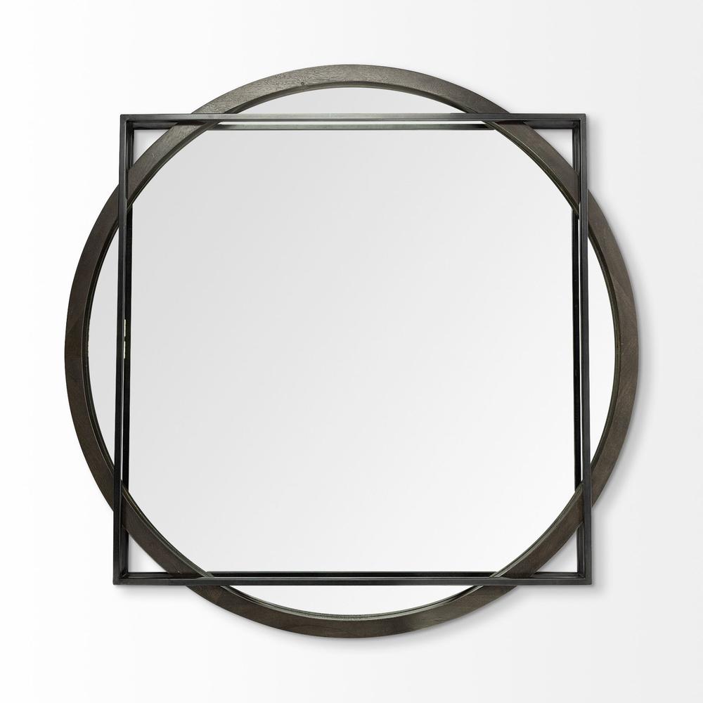 46" Round-Square Black Wood and Metal Frame Wall Mirror - 376440. Picture 2