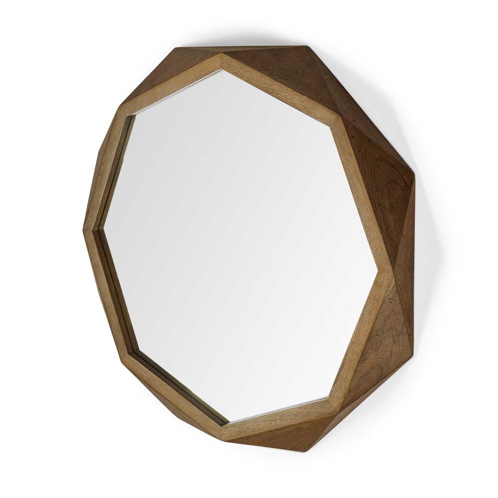 41" Octagon Brown Wood Frame Wall Mirror - 376442. Picture 1