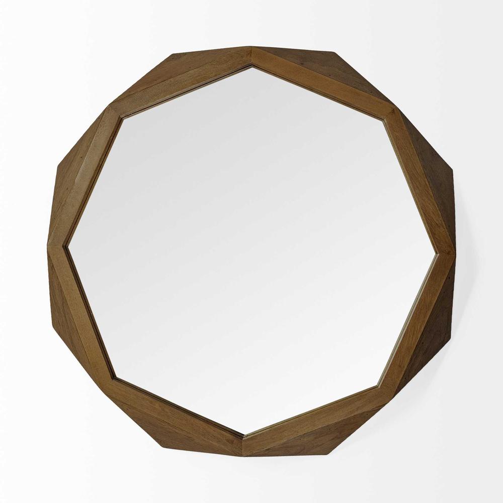 41" Octagon Brown Wood Frame Wall Mirror - 376442. Picture 2