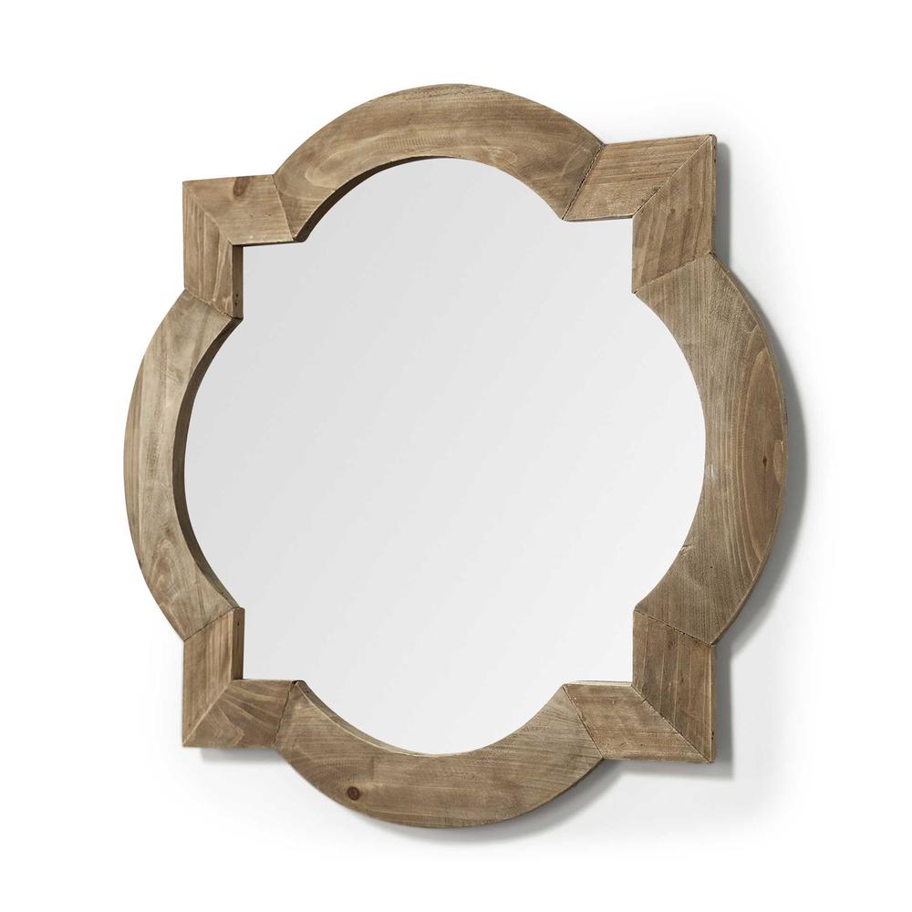 23" Round-Square Brown Wood Frame Wall Mirror - 376445. Picture 1