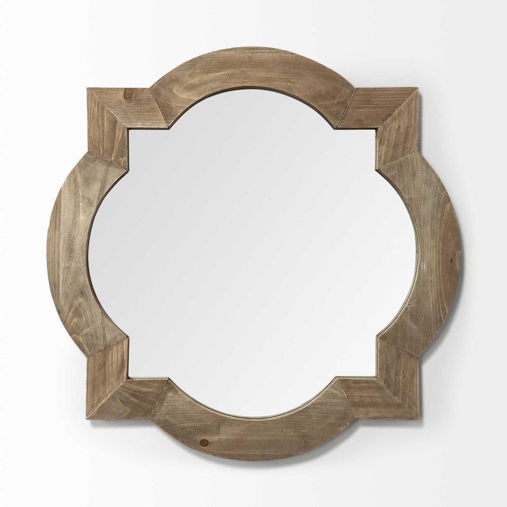 23" Round-Square Brown Wood Frame Wall Mirror - 376445. Picture 2