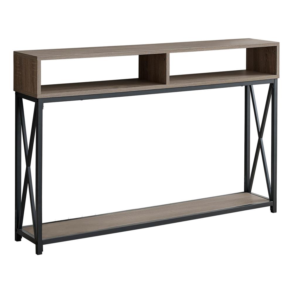 48" Rectangular TaupewithBlack Metal Hall Console with 2 Shelves Accent Table - 376509. Picture 1