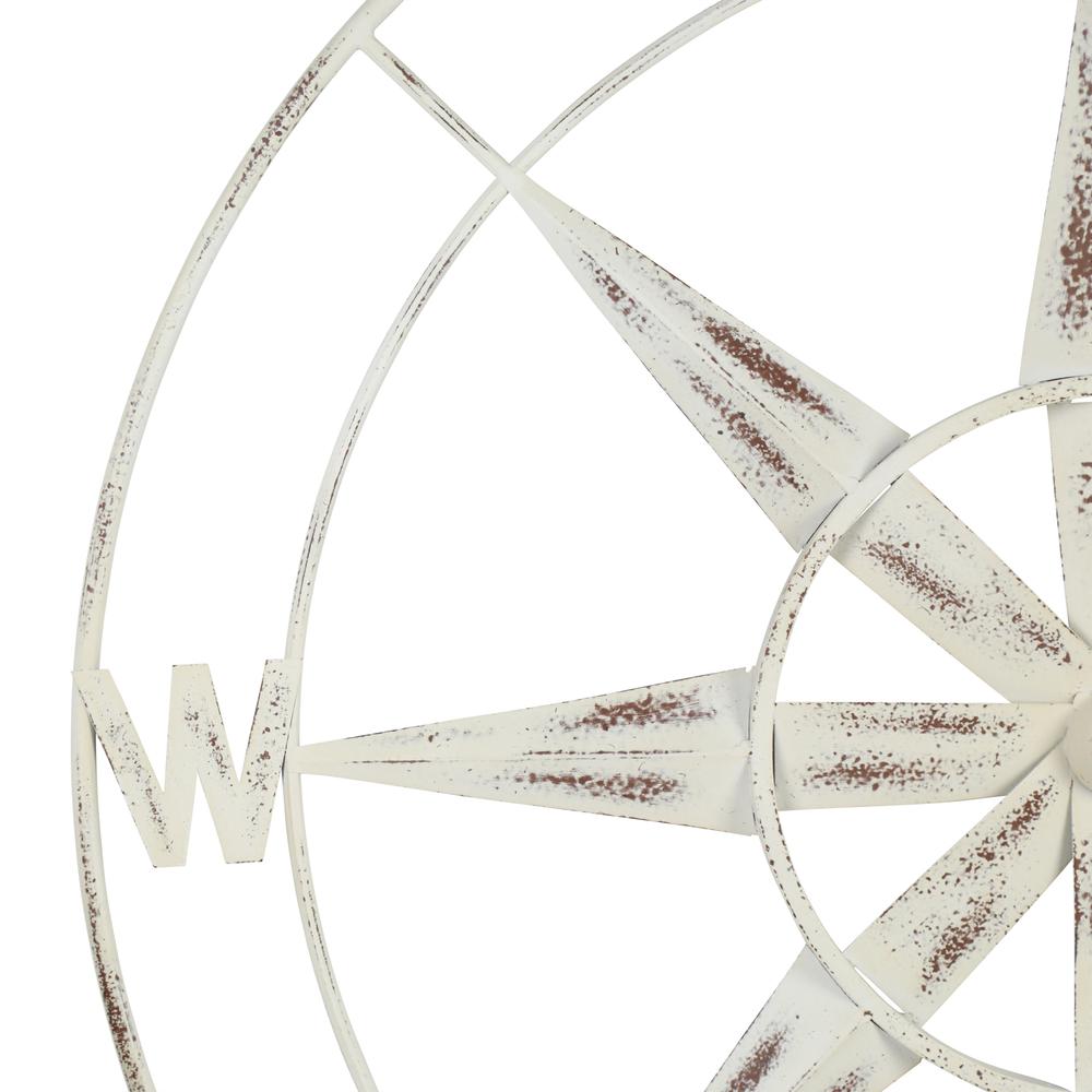 Nautical Compass Metal Wall Decor with Distressed White Finish - 376590. Picture 3