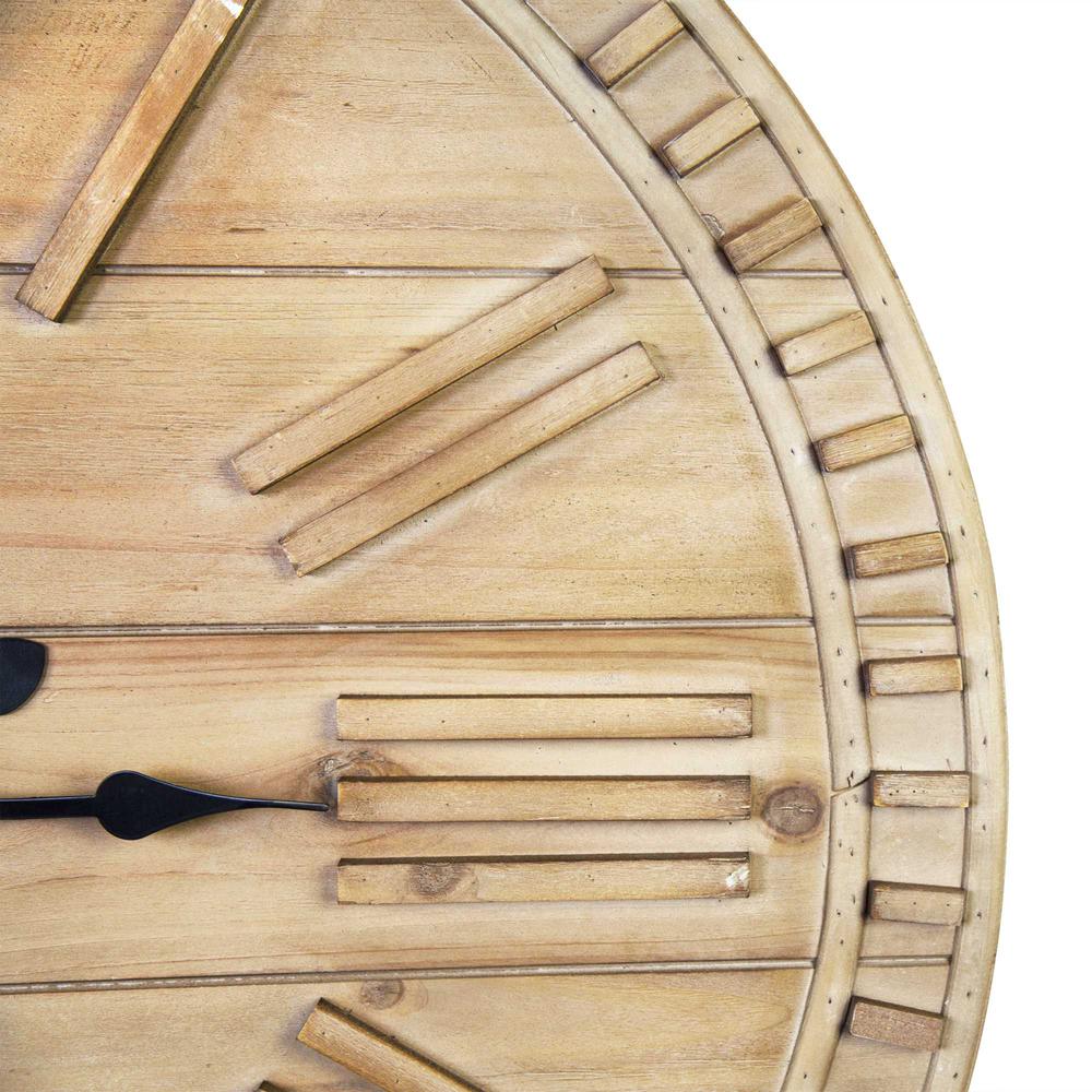 32" Round Natural Wood Face Roman Numeral Wall Clock - 376593. Picture 3