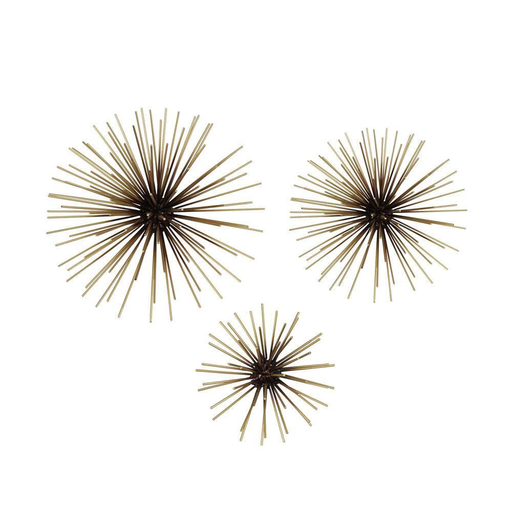 Set of 3 Starburst Black and Gold Metal Wall Art - 376620. Picture 1