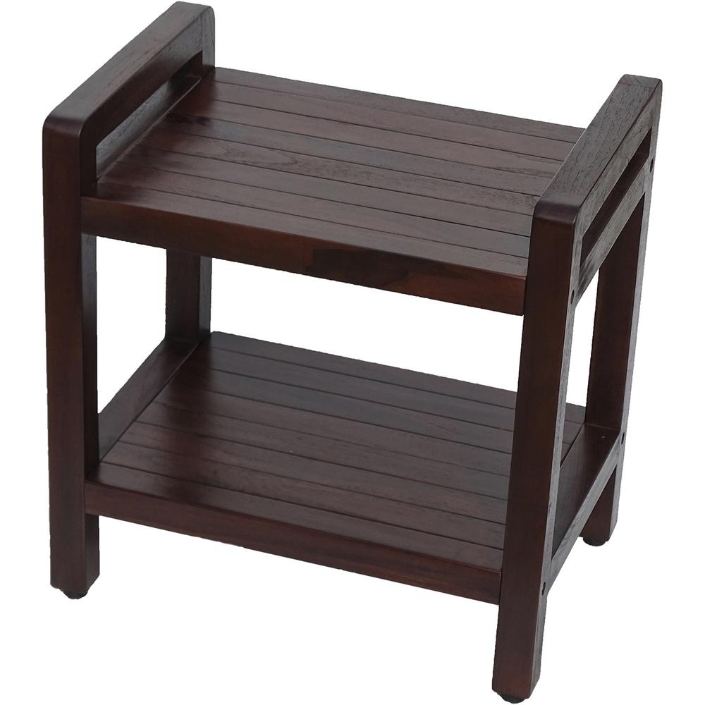 Rectangular Teak Shower Bench with Handles in Brown Finish - 376663. Picture 3
