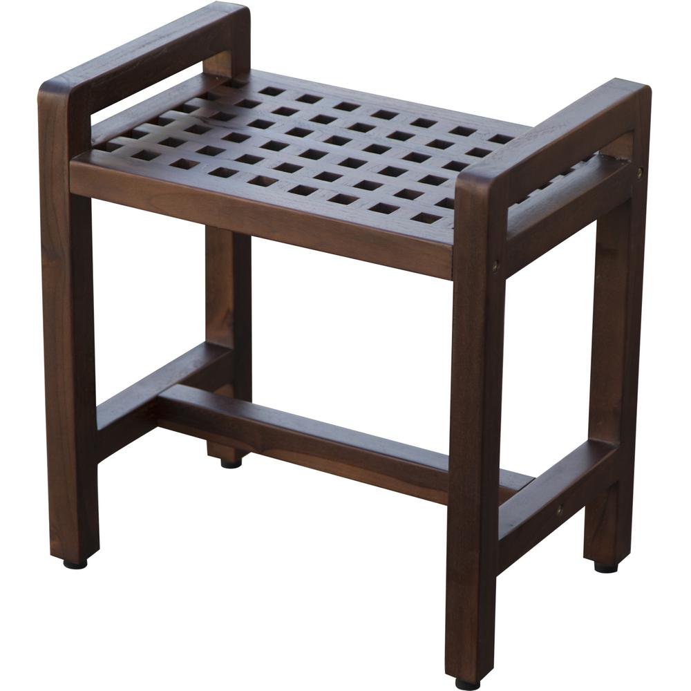 Rectangular Teak Lattice Pattern Shower or Outdoor Bench in Brown Finish - 376664. The main picture.