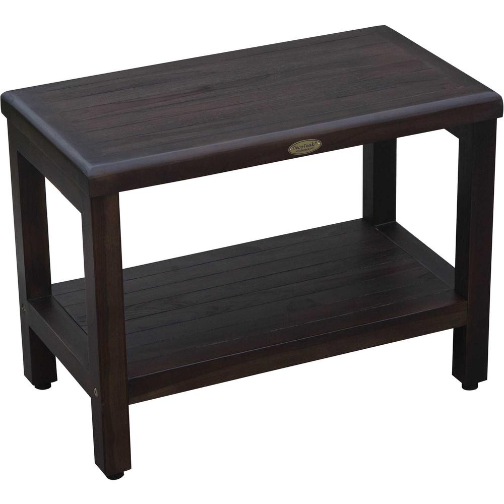 Rectangular Teak Shower Bench with Shelf in Brown Finish - 376667. Picture 1